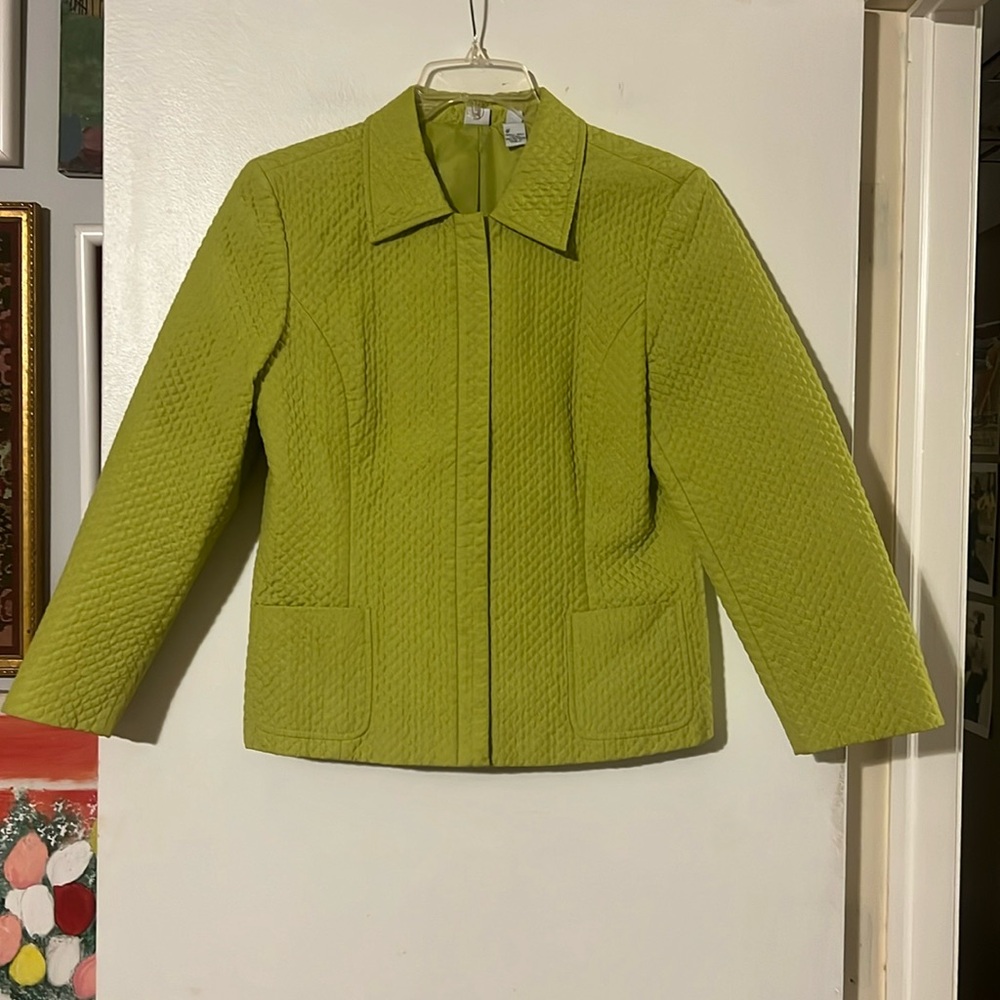 Saks 5th Avenue Real clothes green quilted jacket. Snap close. Front pockets